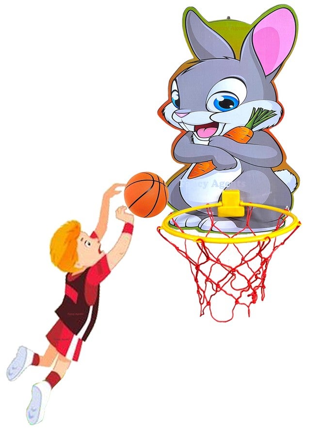 Fancy Agents Basket Ball for Kids for Boys/Girls| Basketball Portable Set with Hanging Board, Ring Net for Indoor and Outdoor Games| Birthday & Return Gift Set Standard (Rabbit Basketball Set) - Image 1